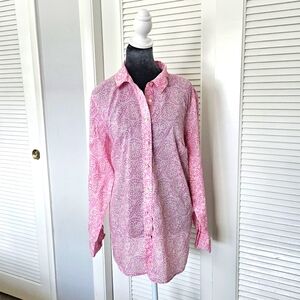 Talbots Woman 1X Plus Size Cotton Button Down Long Sleeve Shirt Top Coverup